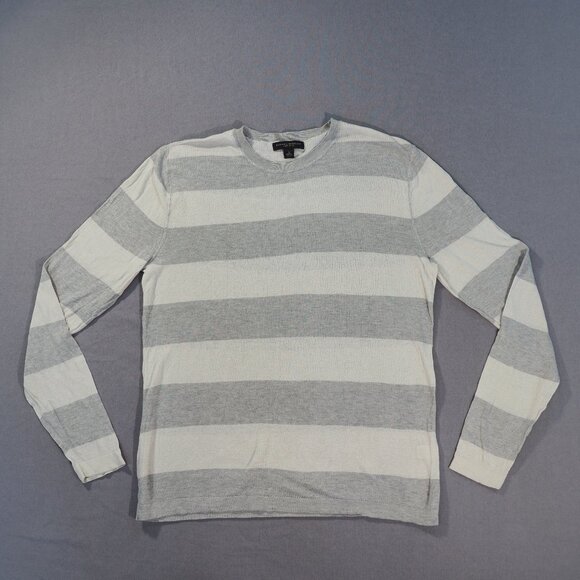 Banana Republic Other - Banana Republic Shirt Mens Medium Gray Awning Stripe Silk Linen Sweater Preppy